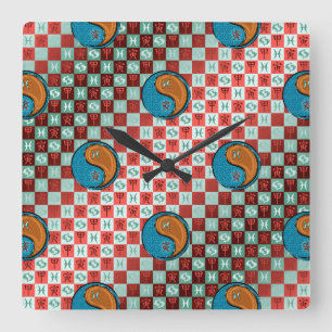 Horloge Carrée Poissons & Tigre de Bois
