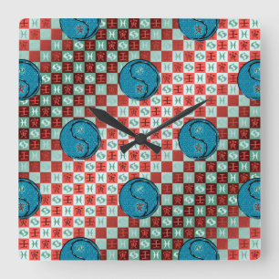 Horloge Carrée Poissons & Tigre d'eau