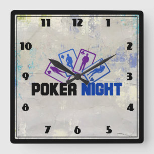 Horloge Carrée Poker Night avec carte de jeu en bleu et violet