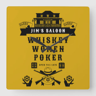 Horloge Carrée Poker Wild West Americana