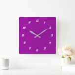 Horloge Carrée Police Personnalisée de l'horloge murale violet<br><div class="desc">Personnalisé - Couleurs personnalisées - Horloges mauves - ou Choisissez / ajoutez votre arrière - plan préféré et chiffres couleurs / polices / taille ! Conception MIGNÉE</div>