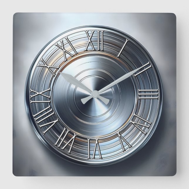 Horloge Carrée polished nickel round plate (Recto)
