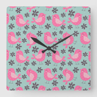 Horloge Carrée Polka Dot Birds and Flowers
