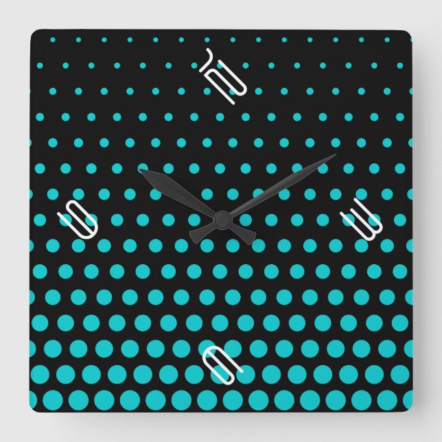 Horloge Carrée Polka Dot moderne noir turquoise (Recto)