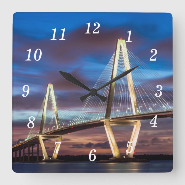 Horloge Carrée Pont Arthur Ravenel À Mur De Nuit (Recto)