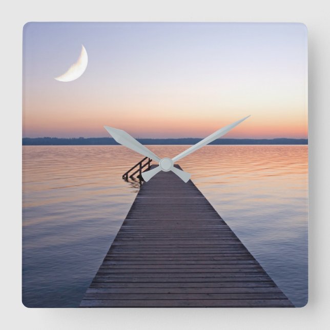 Horloge Carrée Pont de football de Moon Over Bucharner | Lac Star (Recto)