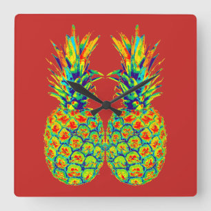 Horloge Carrée Pop Art ananas