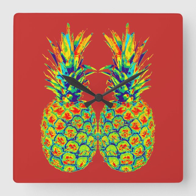 Horloge Carrée Pop Art ananas (Recto)