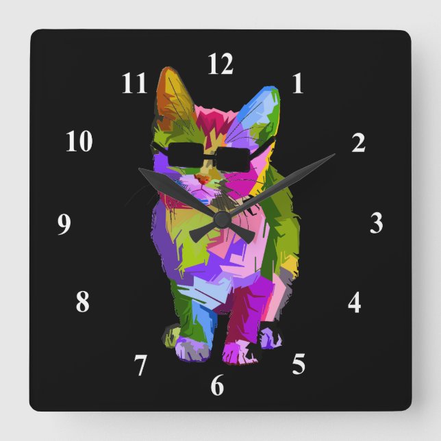 Horloge Carrée Pop art cool cat with sung (Recto)