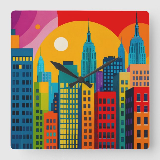 Horloge Carrée Pop Art de New York (Recto)