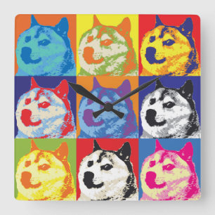 Horloge Carrée Pop Art Dogecoin