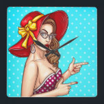 Horloge Carrée Pop art female<br><div class="desc">Pinup Girl with Big Hat</div>