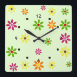 Horloge Carrée Pop art Flowers seamless pattern   your ideas<br><div class="desc">pop art par EDDA Fröhlich / EDDArt | motif de fleurs | pour les années 60 / les années 70 - Flower Power Lovers - Make Love Not War | Vous manquez d'autres couleurs ou produits avec ce design? N'hésitez pas à me contacter : contact@eddart.de ou à jeter un oeil...</div>