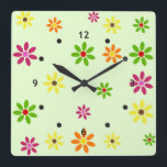Horloge Carrée Pop art Flowers seamless pattern   your ideas<br><div class="desc">pop art par EDDA Fröhlich / EDDArt | motif de fleurs | pour les années 60 / les années 70 - Flower Power Lovers - Make Love Not War | Vous manquez d'autres couleurs ou produits avec ce design? N'hésitez pas à me contacter : contact@eddart.de ou à jeter un oeil...</div>