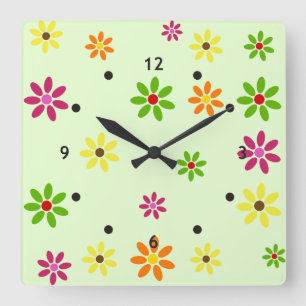 Horloge Carrée Pop art Flowers seamless pattern + your ideas