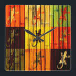 Horloge Carrée Pop Art Geckos<br><div class="desc">Pop Art Geckos. Le design est disponible sur d'autres produits.</div>