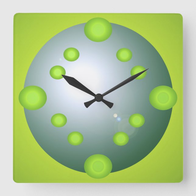 Horloge Carrée Pop Art Lime Suns Aqua 3D Designer Décor Cadeaux (Recto)