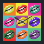 Horloge Carrée Pop Art Lips Motif Conçu Horloge.<br><div class="desc">Express le temps avec cette horloge moderne Pop Art Lips à motif motif horloge. Si vous aimez ce design, regardez la grande gamme de produits dans mon magasin. Si vous voulez rendre cette horloge plus personnalisée, s'il vous plaît, envoyez-moi un message et je serai heureux de vous aider. Merci pour...</div>