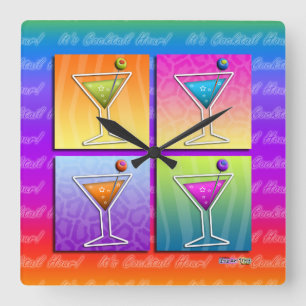 Horloge Carrée Pop art Martinis Square WALL CLOCK