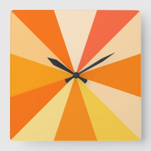 Horloge Carrée Pop Art Modern 60s Funky Geometry Rays in Orange