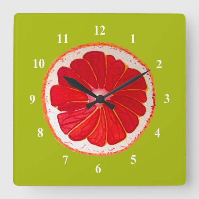 Horloge Carrée Pop art pamplemousse rose art original aquarelle (Recto)