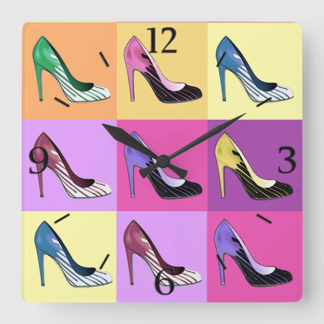 Horloge Carrée Pop Art Stiletto Pumps / Shoes / High Heels Square (Recto)