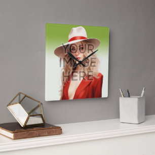 Horloge Carrée Pop Culture Signable Ajouter Photo Personnalisée P