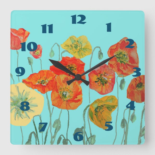 Horloge Carrée Poppies Poppy Floral Room Clock (Recto)