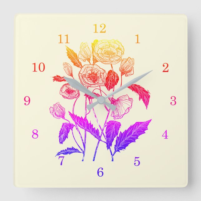 Horloge Carrée Poppies Wall Clock (Recto)