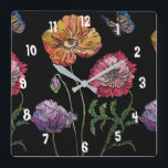 Horloge Carrée Poppy Watercolor<br><div class="desc">Poppy Watercolour colourful on Black Woman's Office Clock. Designed from my original watercolour art.</div>