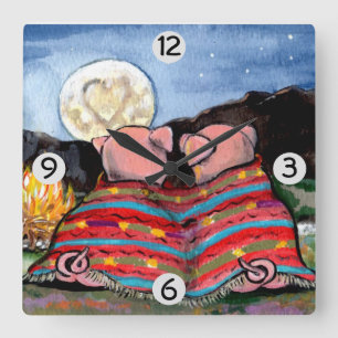Horloge Carrée Porcs dans une couverture Romantique Lune de nuit