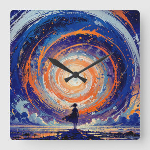 Horloge Carrée Portail Vortex - Art Fantastique d'une Silhouette 