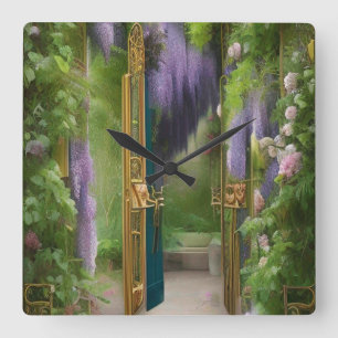 Horloge Carrée Porte de jardin et Wisteria
