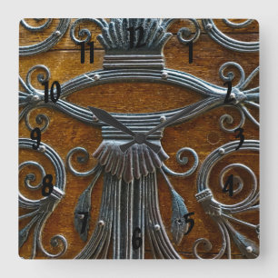 Horloge Carrée Porte de regard géniale en bois brune argentée