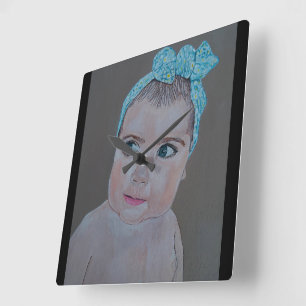 Horloge Carrée Portrait de bébé peint par Alfred Fox