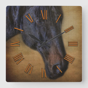 Horloge Carrée Portrait de Black Horse Rustic
