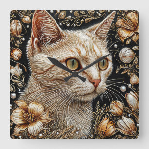 Horloge Carrée Portrait de chat élégant