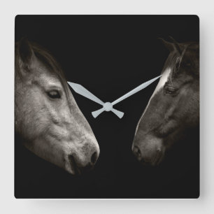 Horloge Carrée Portrait de chevaux