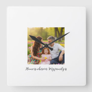Horloge Carrée Portrait de famille personnalisé avec message pers
