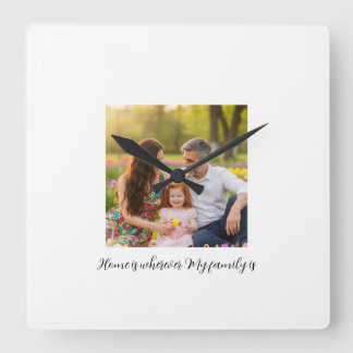 Horloge Carrée Portrait de famille personnalisé avec message pers