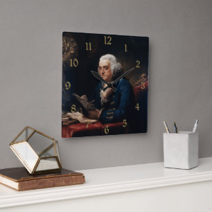 Horloge Carrée Portrait de pouce, Benjamin Franklin Père fondateu