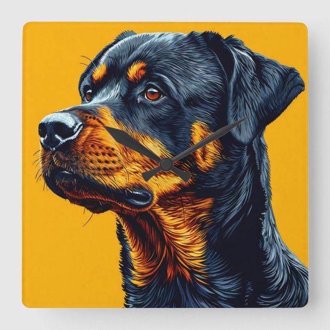 Horloge Carrée Portrait de Rottweiler (Recto)