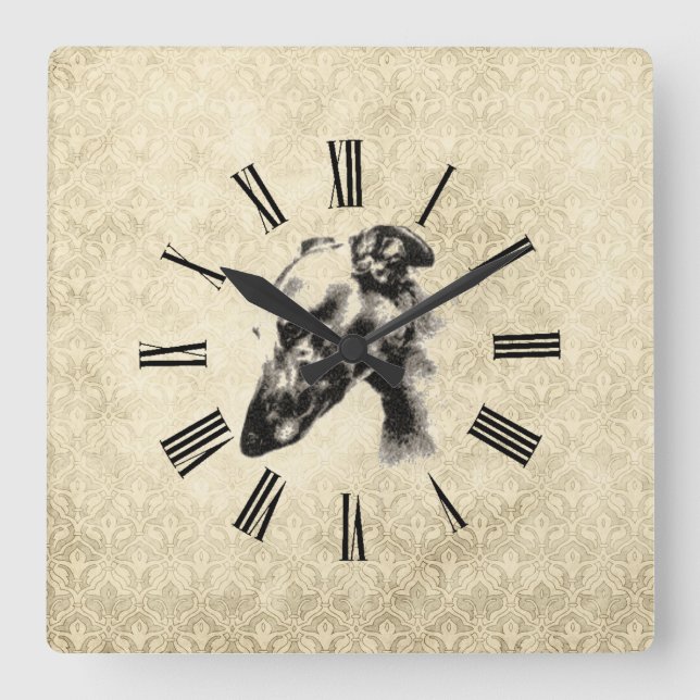 Horloge Carrée Portrait d'Elegant Ivory Damask (Recto)