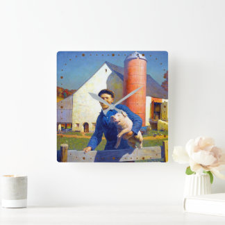 Horloge Carrée Portrait d'un fermier NC Wyeth 1943 Americana Art 