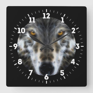 Horloge Carrée Portrait graphique inspiré de loup sur a