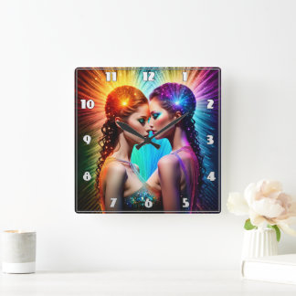 Horloge Carrée Portrait Twin Vivid Avec Éclairage Dramatique