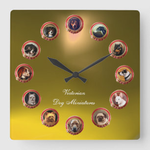 HORLOGE CARRÉE PORTRAITS DE CHIEN MINIATURE ENAMELS VICTORIENS JA