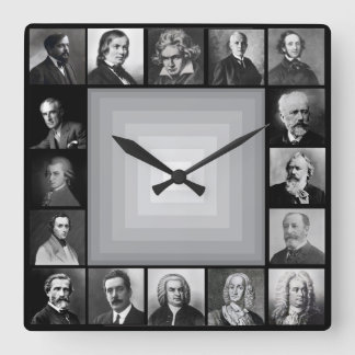 Horloge Carrée Portraits noirs et blancs de compositeurs célèbres