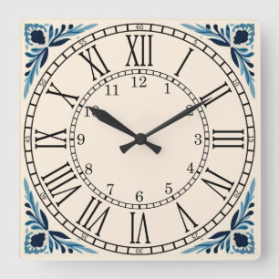 Horloge Carrée Portuguese blue tile square wall clock