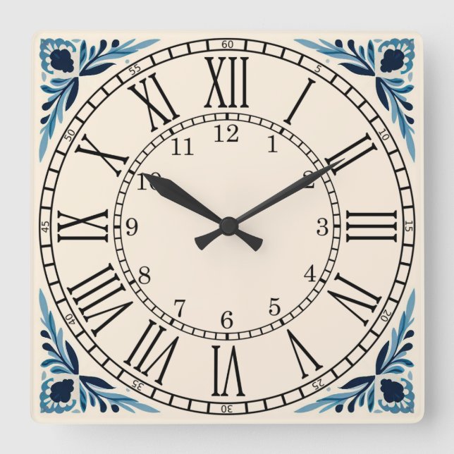 Horloge Carrée Portuguese blue tile square wall clock (Recto)